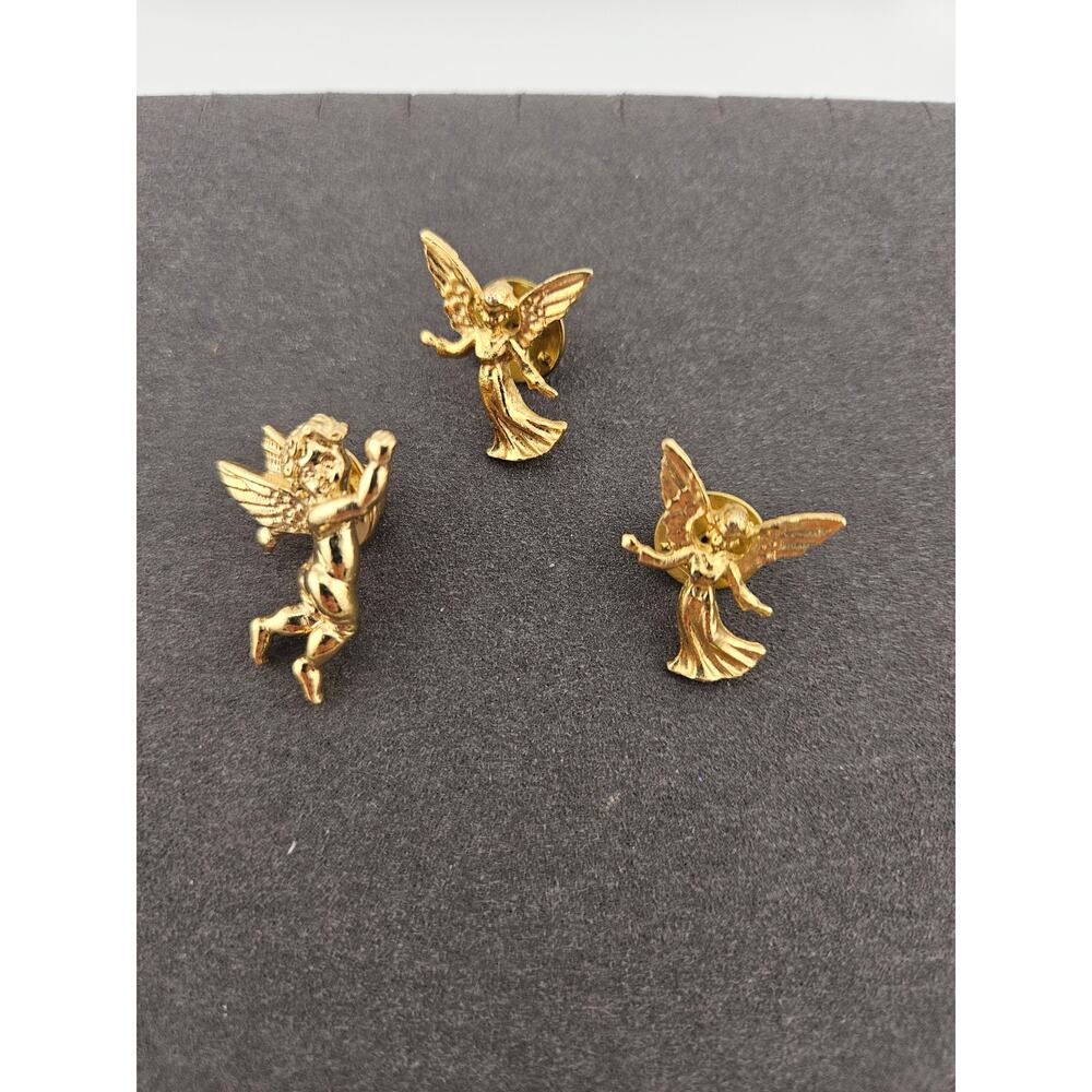 Vintage Mini Cherub Angel Pins Set of 3 Gold Tone Ethereal Religious Baroque